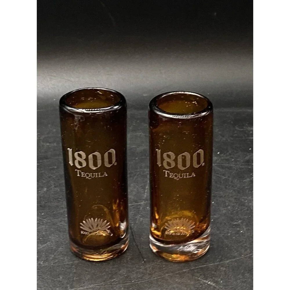 Jose Cuervo 1800 Tequila Mexican Handblown Gold Speckle 4” Pair 2 Shot Glasses